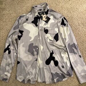 Mishka Gray and Black Casual Button Down Shirt
